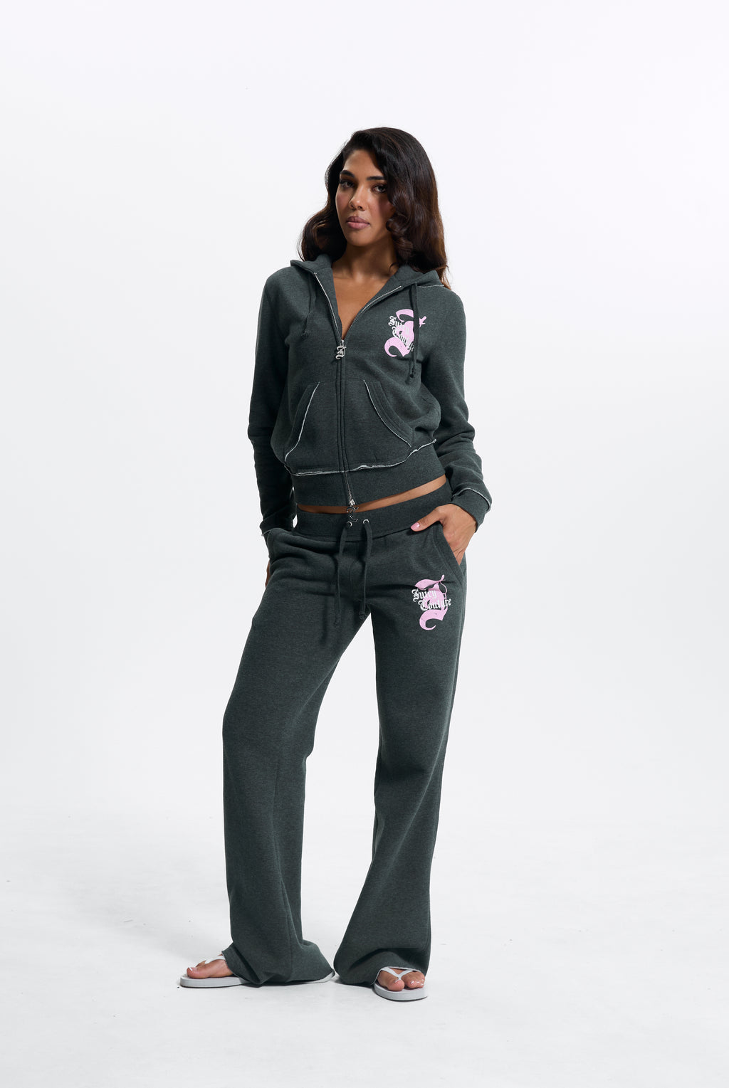 Charcoal Marl Longline Fleece Zip-Through Hoodie