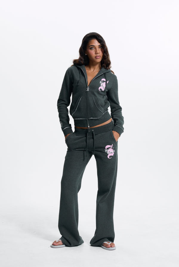 Charcoal Marl Longline Fleece Zip-Through Hoodie