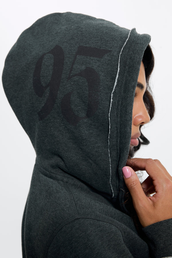Charcoal Marl Longline Fleece Zip-Through Hoodie