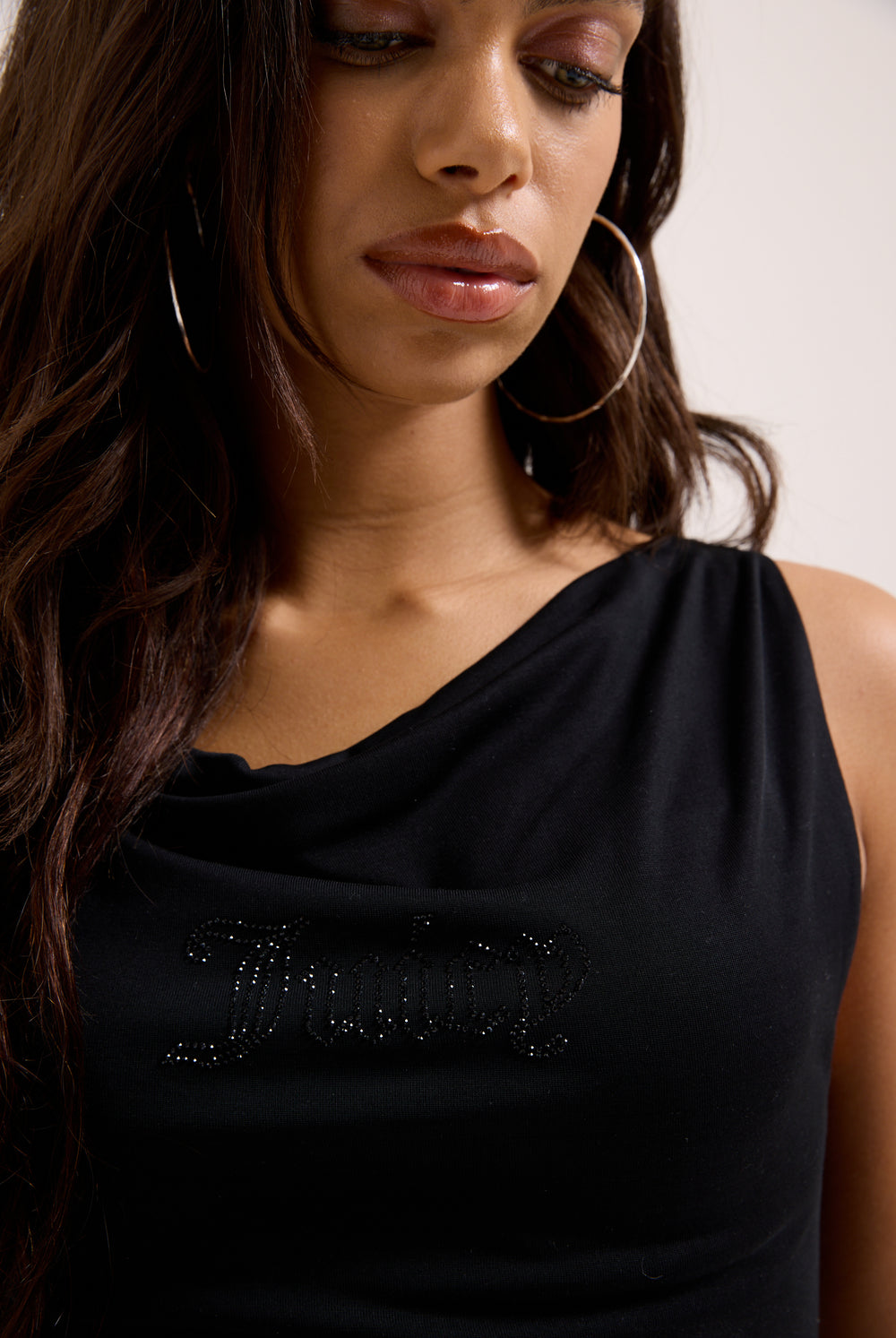 BLACK OUTLINE DIAMANTÉ DRAPE TOP