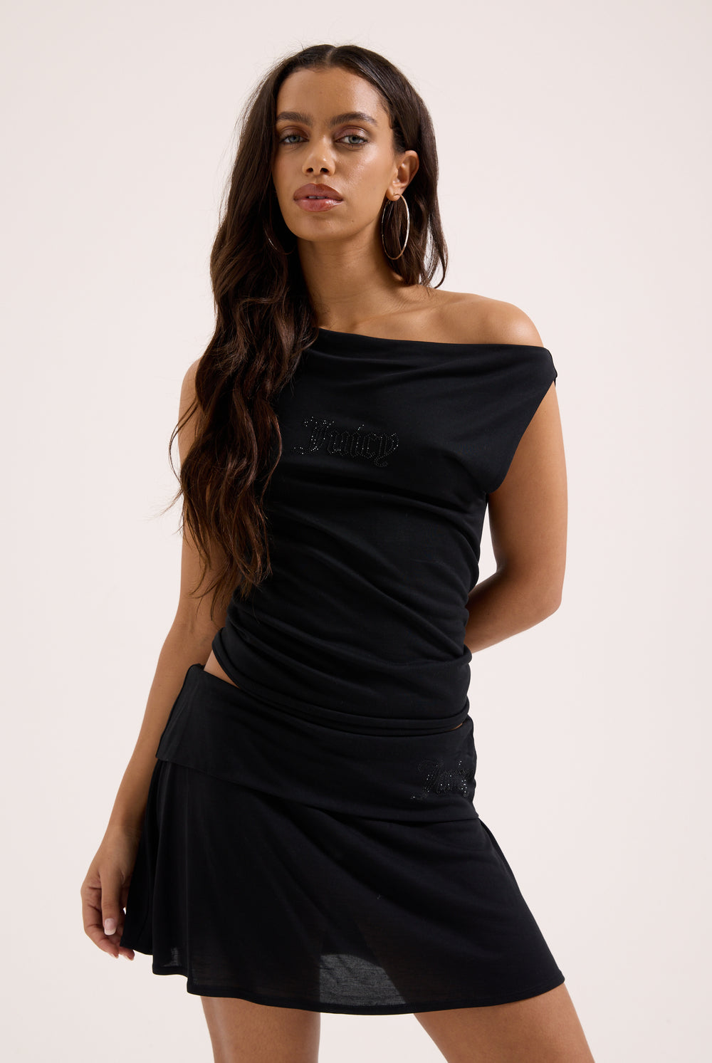 BLACK DIAMANTÉ ROLL DOWN SKIRT