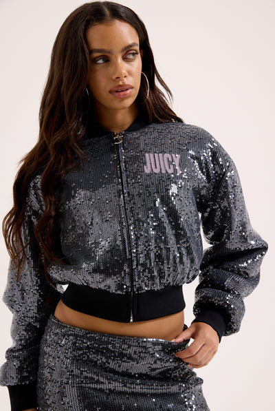 CHOOSE JUICY SEQUIN CROPPED BOMBER