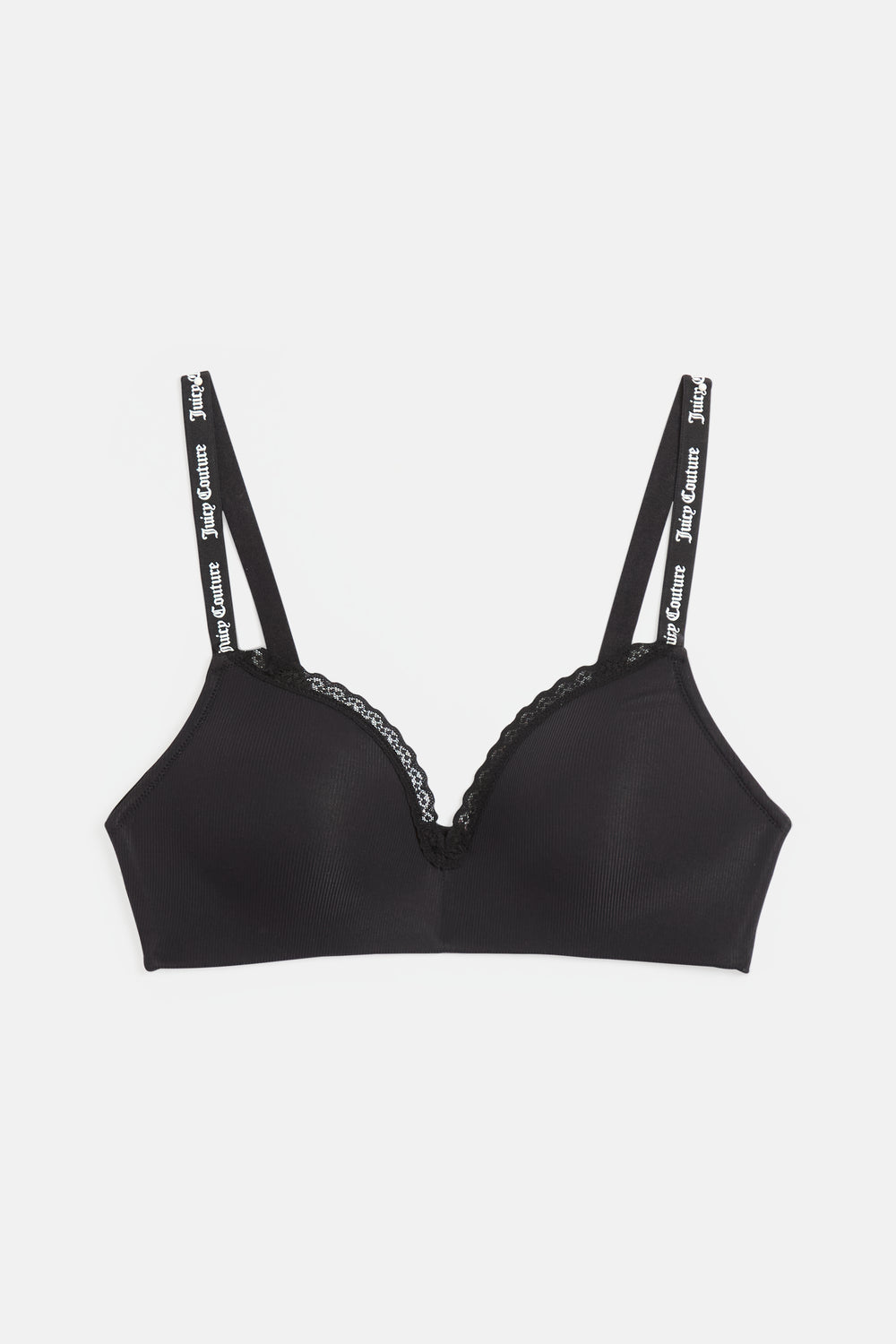 Black Ribbed Microfibre Lace Trim Bralette