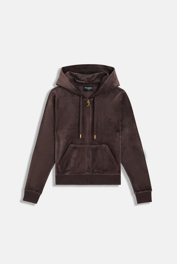 Displays the Java & Gold 'Juicy' branded classic velour Robertson hoodie 