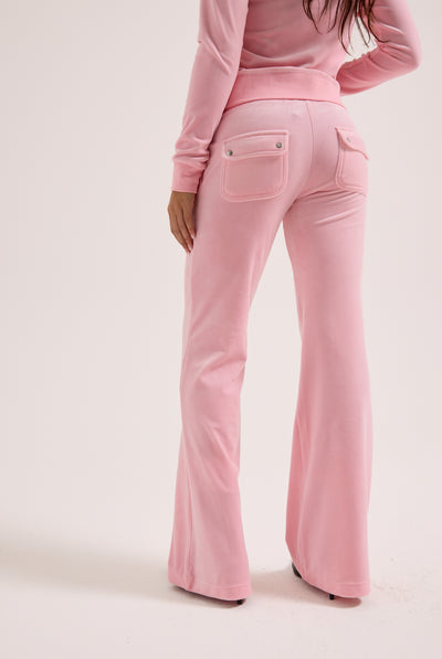 JUICY PINK  LOW RISE FLARE CLASSIC VELOUR TRACK PANT