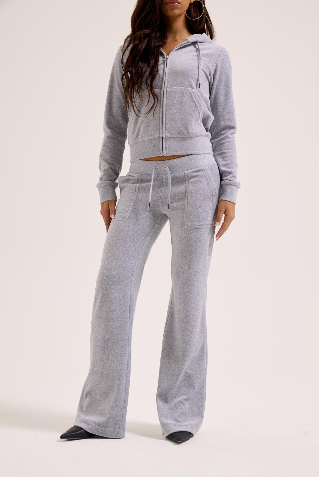 SILVER MARL LOW RISE COTTON VELOUR TRACK PANTS