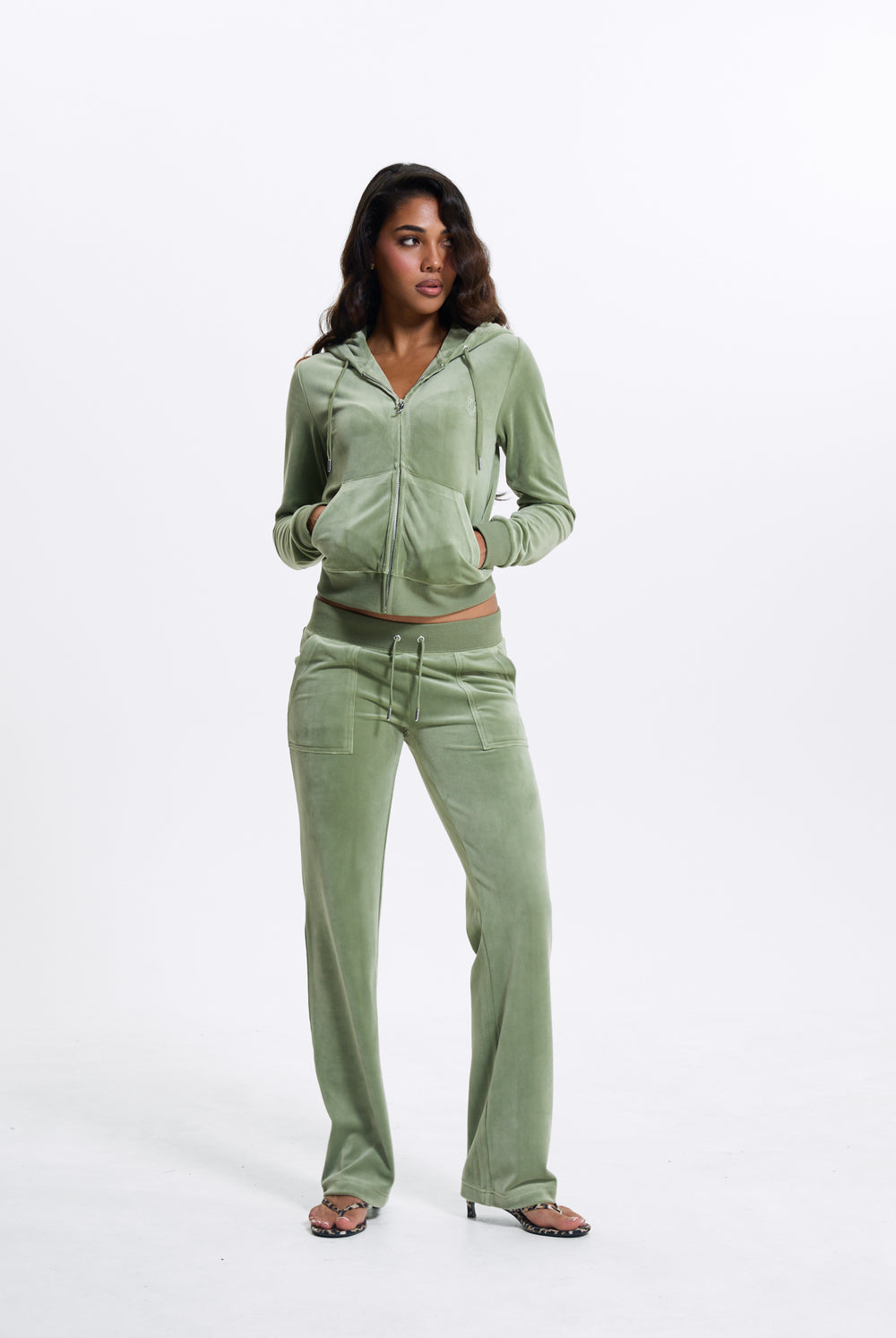 Oil Green Classic Velour Del Ray Pocketed Bottoms