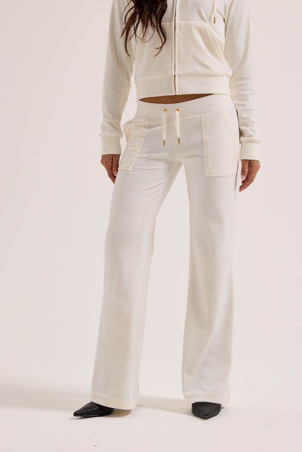 CREAM / GOLD LOW RISE FLARE CLASSIC VELOUR TRACK PANT