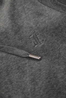 Displays the Charcoal Marl 'Juicy' cotton velour Robertson hoodie featuring the juicy couture logo