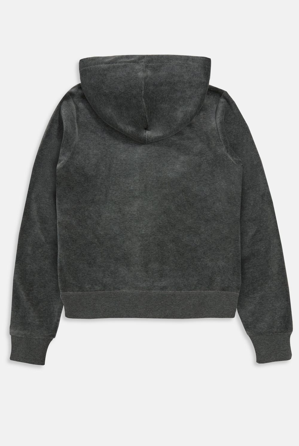 Displays a model wearing the Charcoal Marl 'Juicy' cotton velour Robertson hoodie 