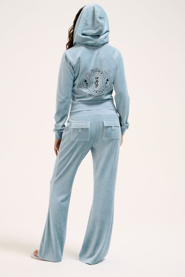 DUSK BLUE PALM CREST ULTRA LOW RISE BAMBOO VELOUR HERITAGE BOTTOMS