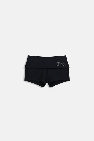 BLACK LUXURY JERSEY ROLL DOWN DIAMANTÉ SHORTS