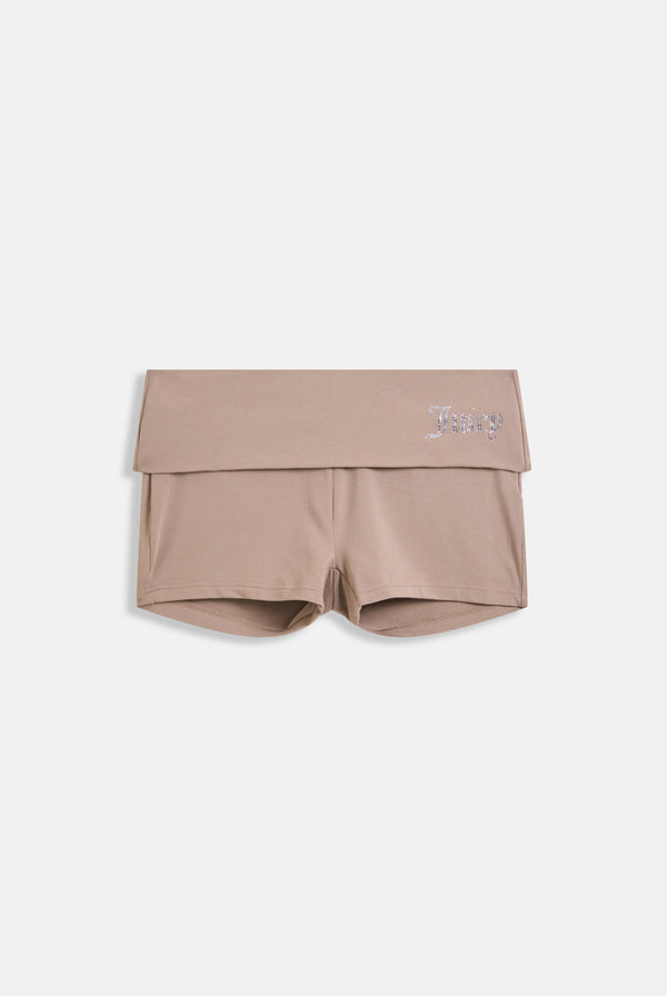Displays the fungi luxury jersey 'juicy' branded roll down diamanté shorts 