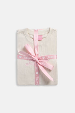 Displays the Marshmallow 'Juicy' branded Rose Rib Pyjama Set