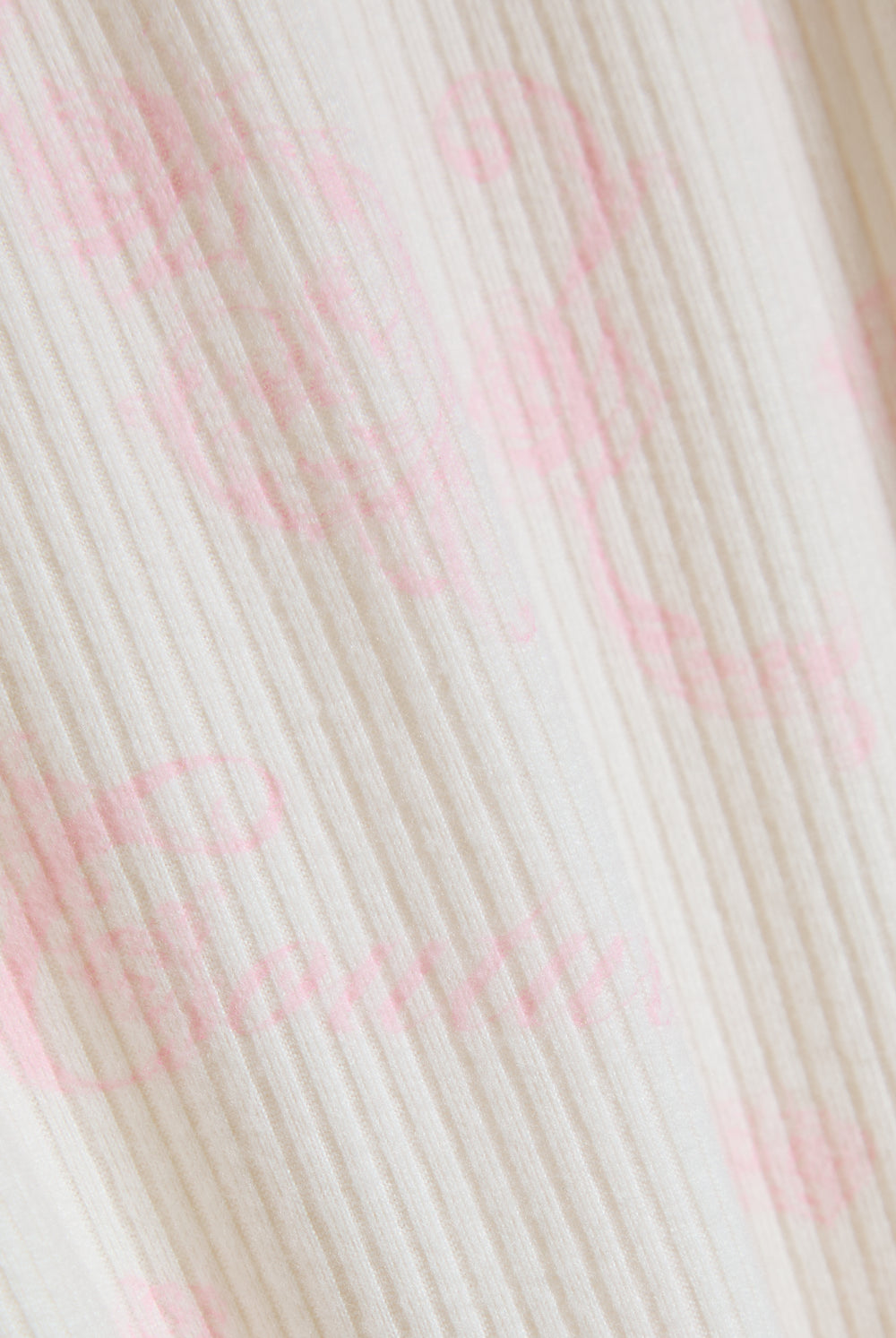 Displays the Marshmallow 'Juicy' branded Rose Rib Pyjama Set features close up on the details