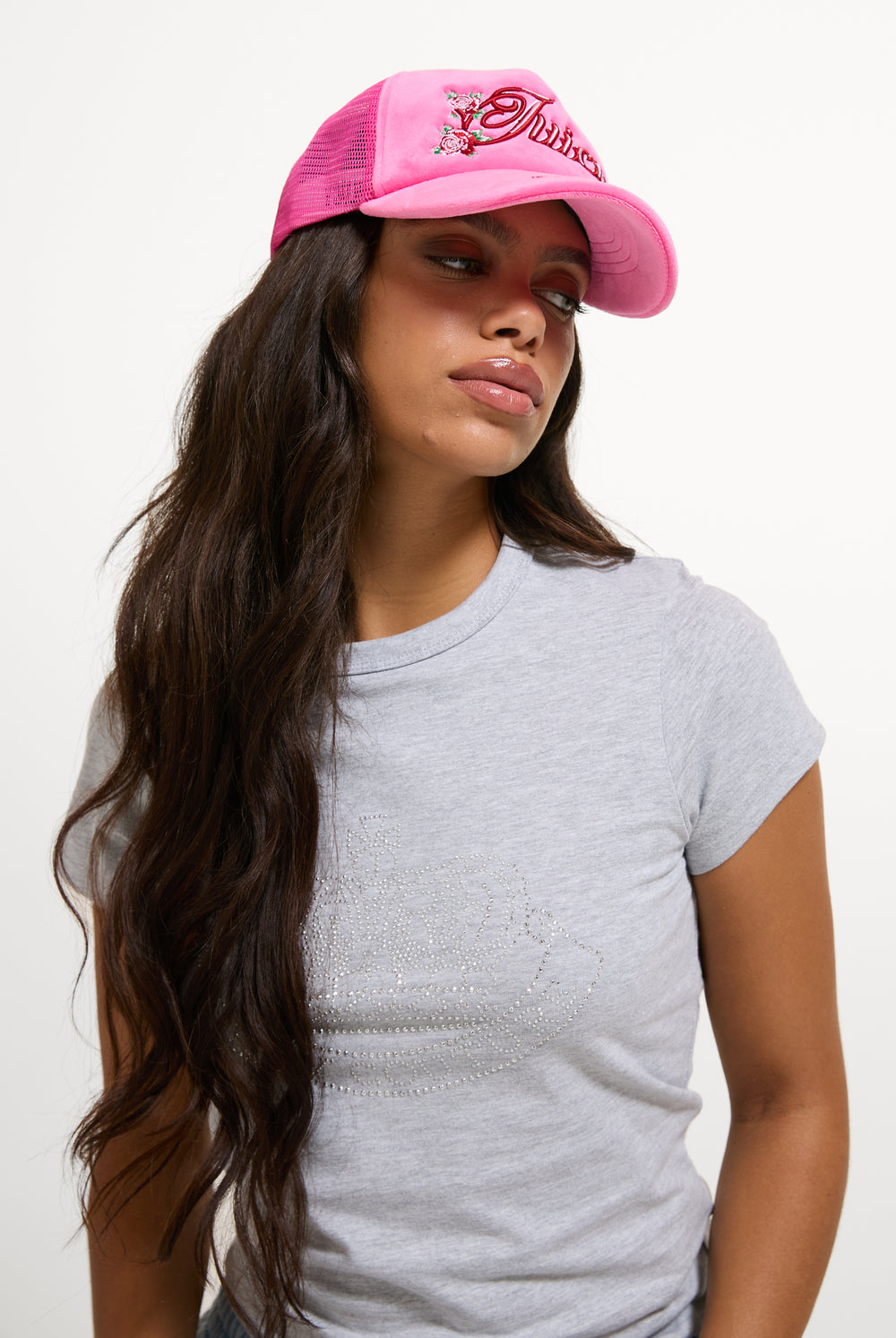 Hot Pink Rose Velour Trucker Cap
