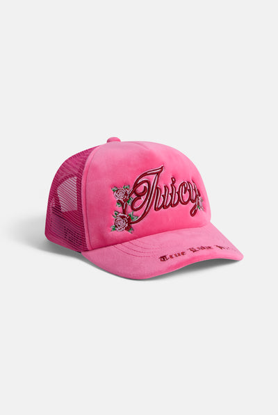 Hot Pink Rose Velour Trucker Cap