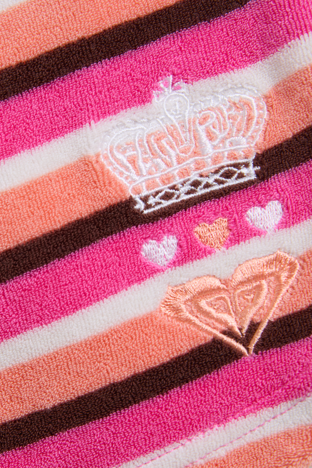 Displays the Stripe Roxy & Juicy Couture Terry towelling halter top featuring the Juicy Couture x Roxy logo