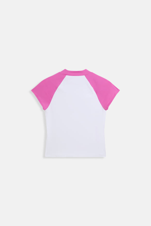 Displays the Azalea pink Roxy and juicy couture lycra top 