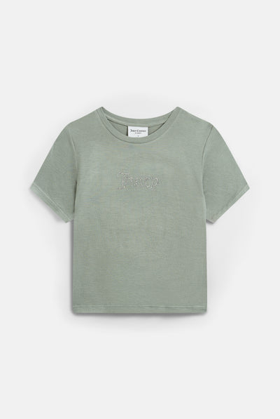 CHINOIS GREEN SHEER JERSEY DIAMANTÉ  FITTED TEE