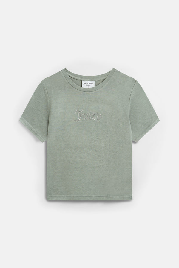 CHINOIS GREEN SHEER JERSEY DIAMANTÉ  FITTED TEE
