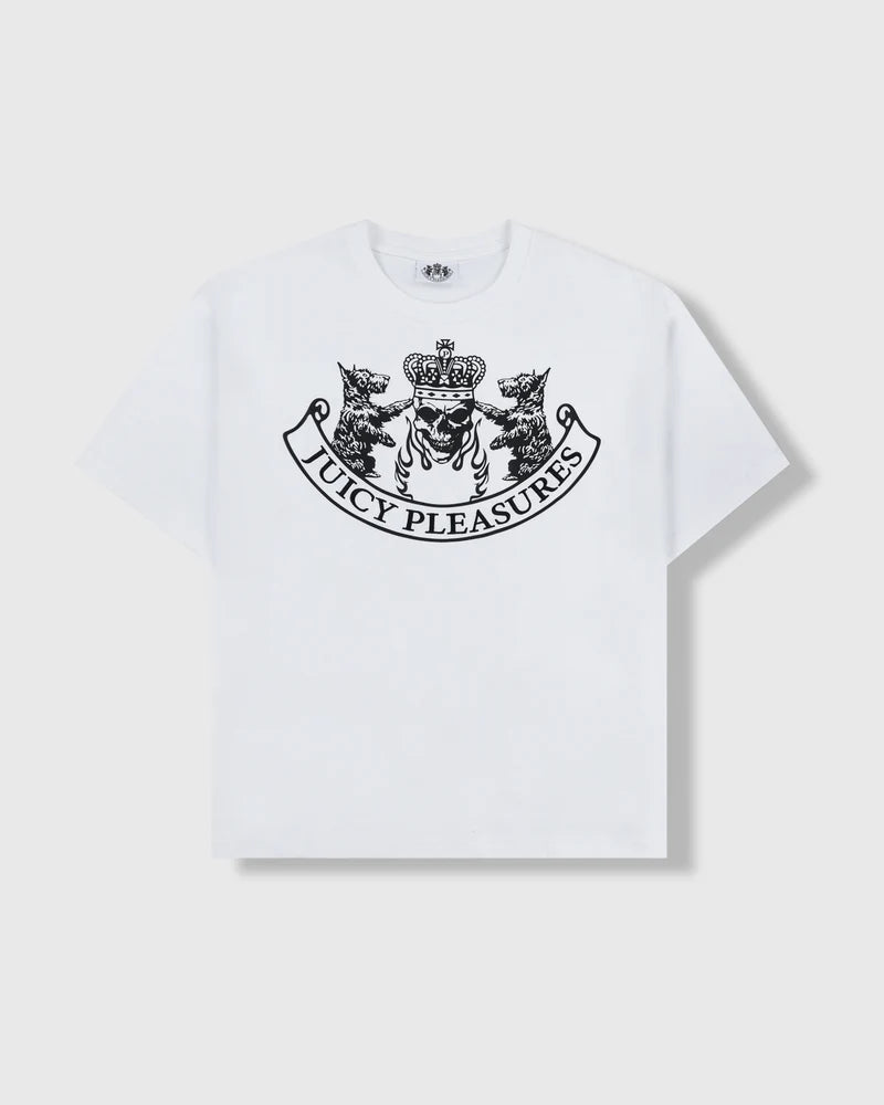 'Juicy by PLEASURES' WHITE SKULL CREST T-SHIRT
