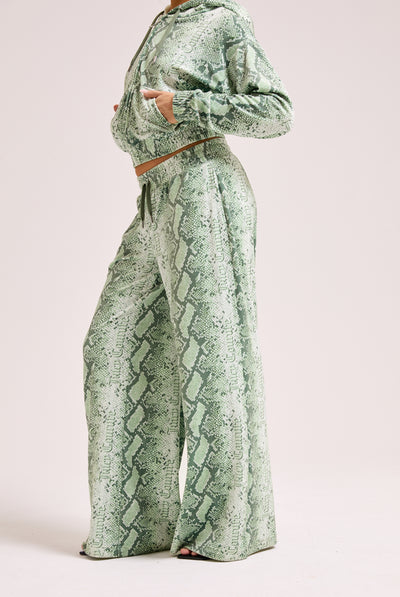GREEN SNAKE PRINT DIAMANTÉ LOW RISE TRACK BOTTOM
