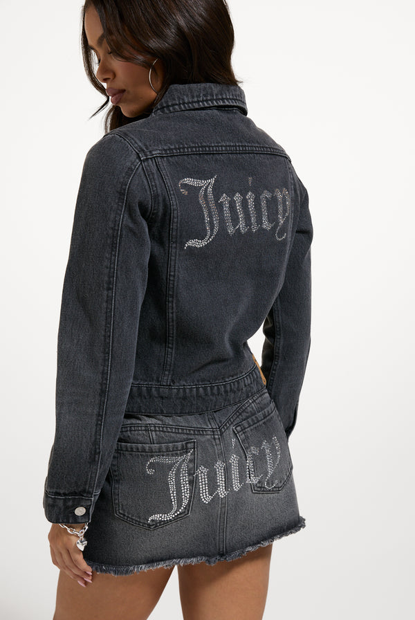 Washed Black Stretch Denim Fitted Jacket