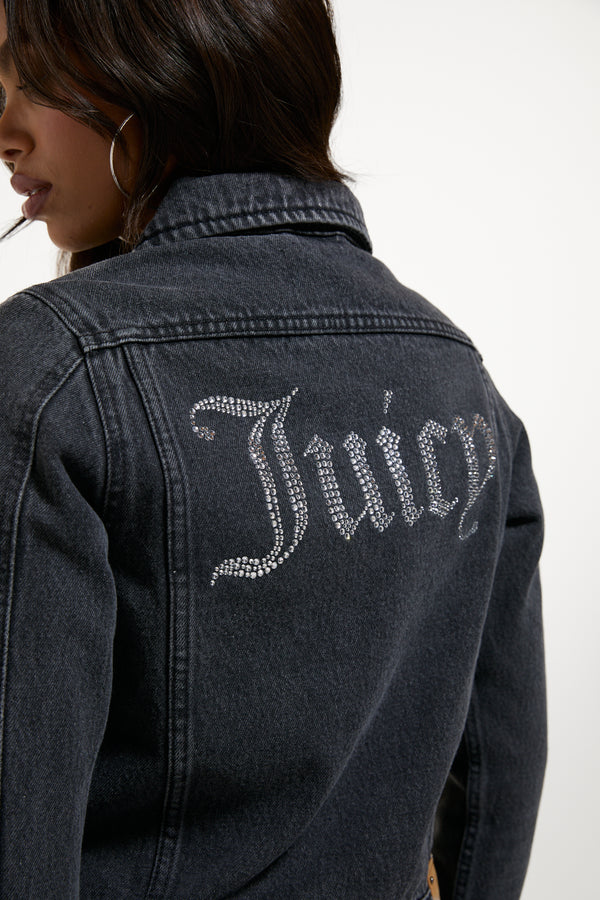 Washed Black Stretch Denim Fitted Jacket
