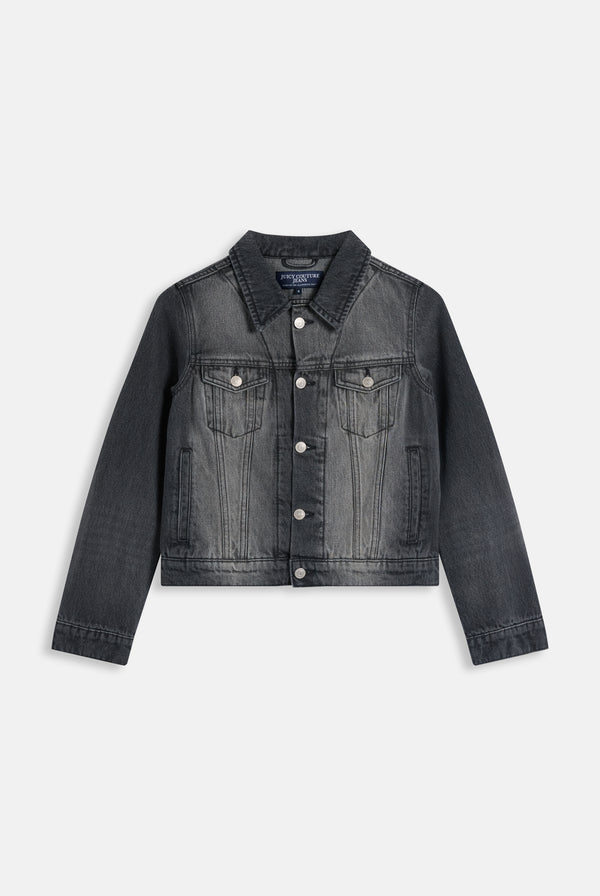 Washed Black Stretch Denim Fitted Jacket