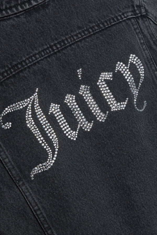 Washed Black Stretch Denim Fitted Jacket