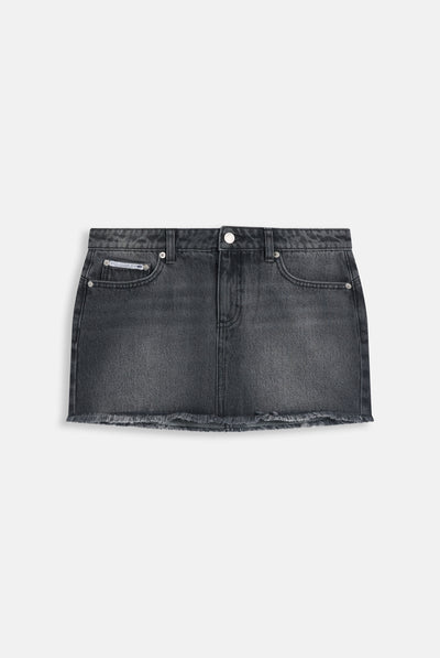 Washed Black Denim Diamanté Mini Skirt