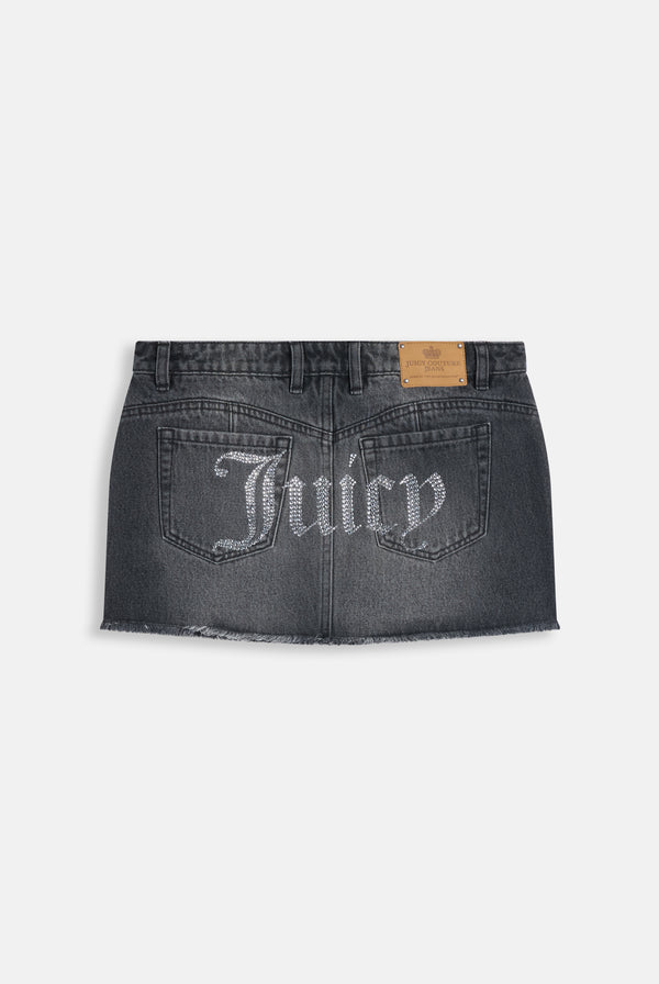 Washed Black Denim Diamanté Mini Skirt