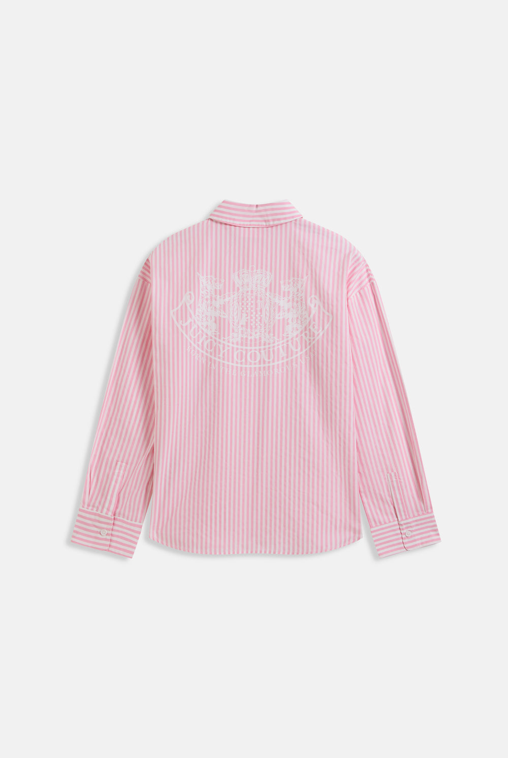 Displays the Pink stripe 'Juicy' branded loungewear oversized shirt 