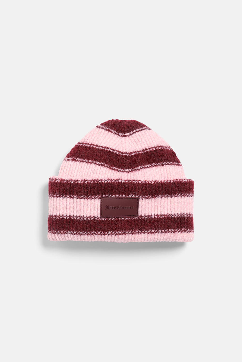 Displays the Burgundy Stripe 'Juicy' branded Ribbed Beanie