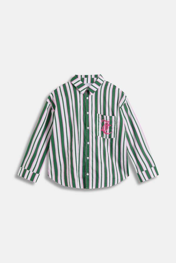 Displays the Green stripe 'juicy' branded cotton sleep shirt 