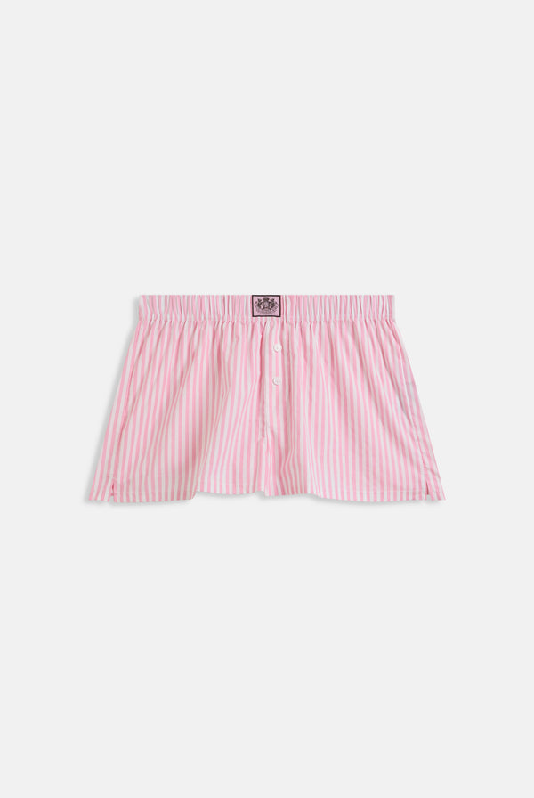 Displays the White Striped 'Juicy' branded boxer short in the pyjama set