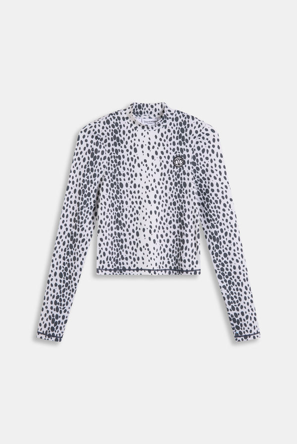 Displays the Ski Snow Leopard print 'Juicy' branded long sleeve top 
