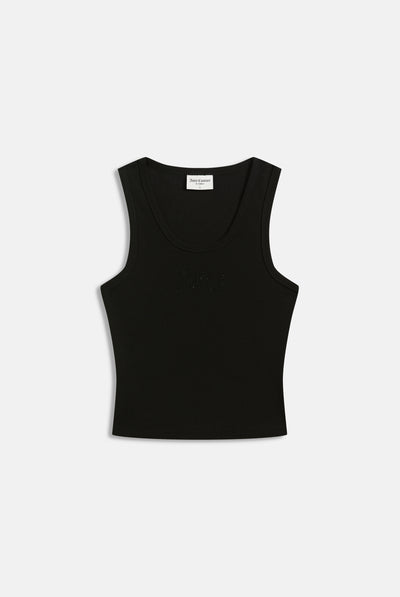 BLACK RIBBED OUTLINE DIAMANTÉ RACER VEST