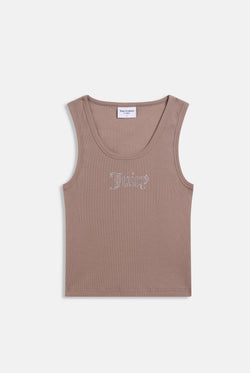 Displays the fungi 'Juicy' branded ribbed outline diamanté racer vest 