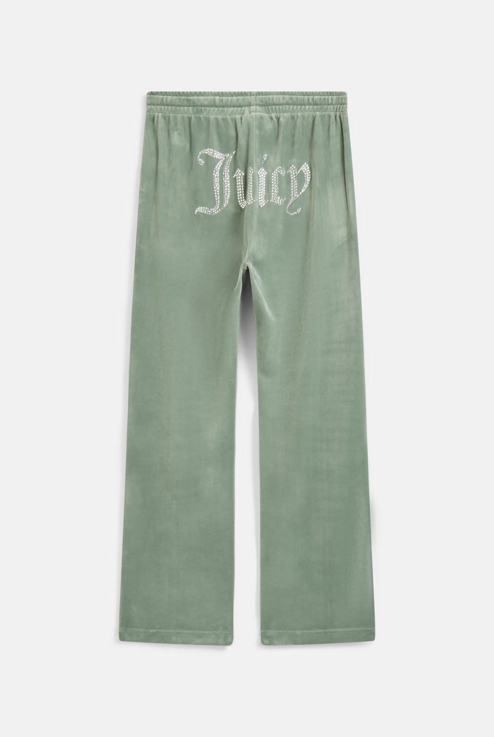 Displays the chinois green 'Juicy' velour diamanté tracksuit bottom 