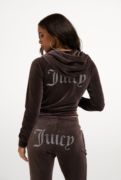 Java Diamanté Velour Zip-Through Hoodie