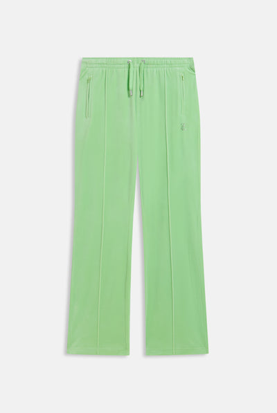 PISTACHIO GREEN VELOUR OUTLINE DIAMANTÉ TRACKSUIT BOTTOM