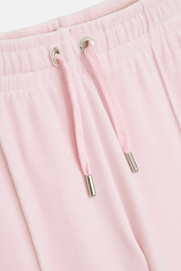 Displays the Almond Blossom 'Juicy' branded velour diamanté tracksuit bottom 