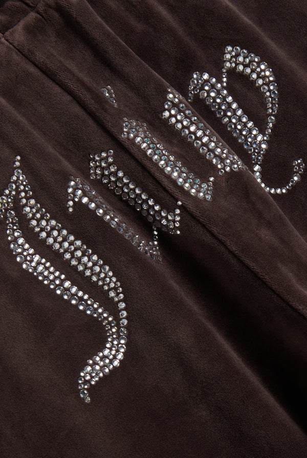 Displays the Java 'Juicy' branded Velour Diamanté Tracksuit Bottom