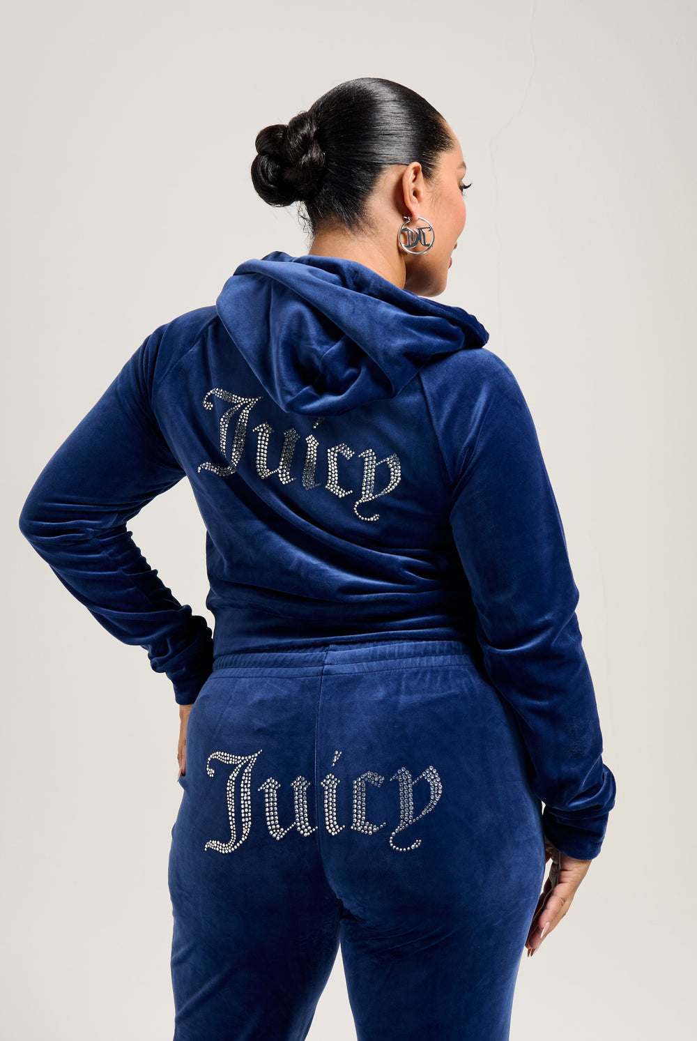 BLUE DEPTHS DIAMANTÉ VELOUR ZIP-THROUGH HOODIE