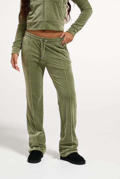 Oil Green Velour Diamanté Tracksuit Bottom