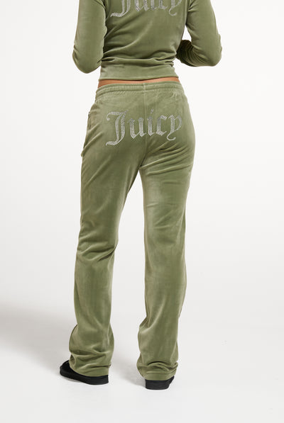 Oil Green Velour Diamanté Tracksuit Bottom