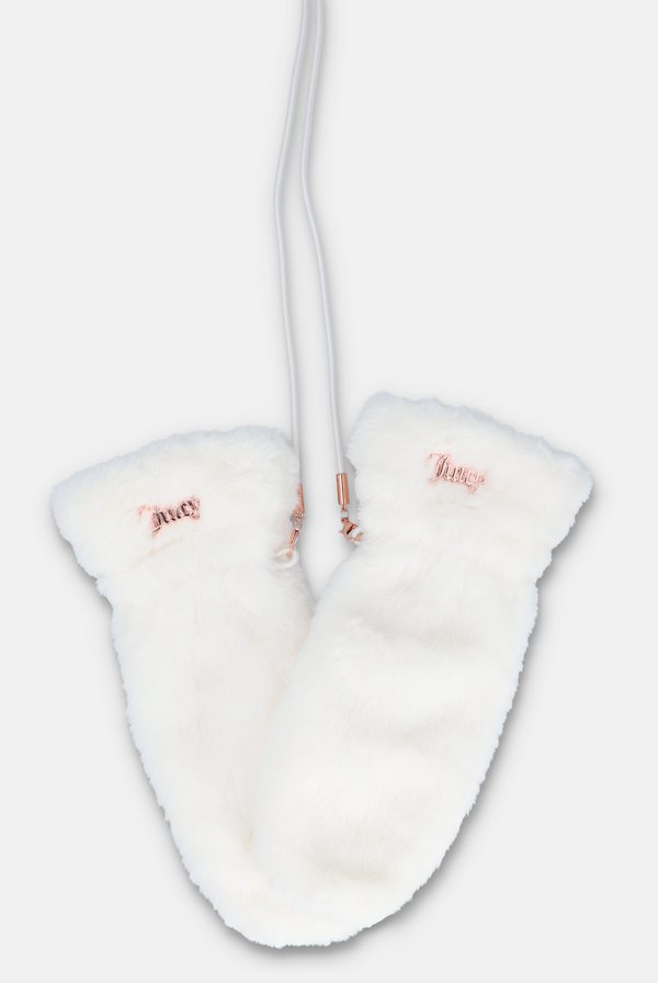 CREAM FAUX FUR MITTENS