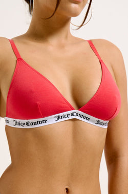 Displays a model wearing the Astor Red 'Juicy' branded cotton triangle bra 